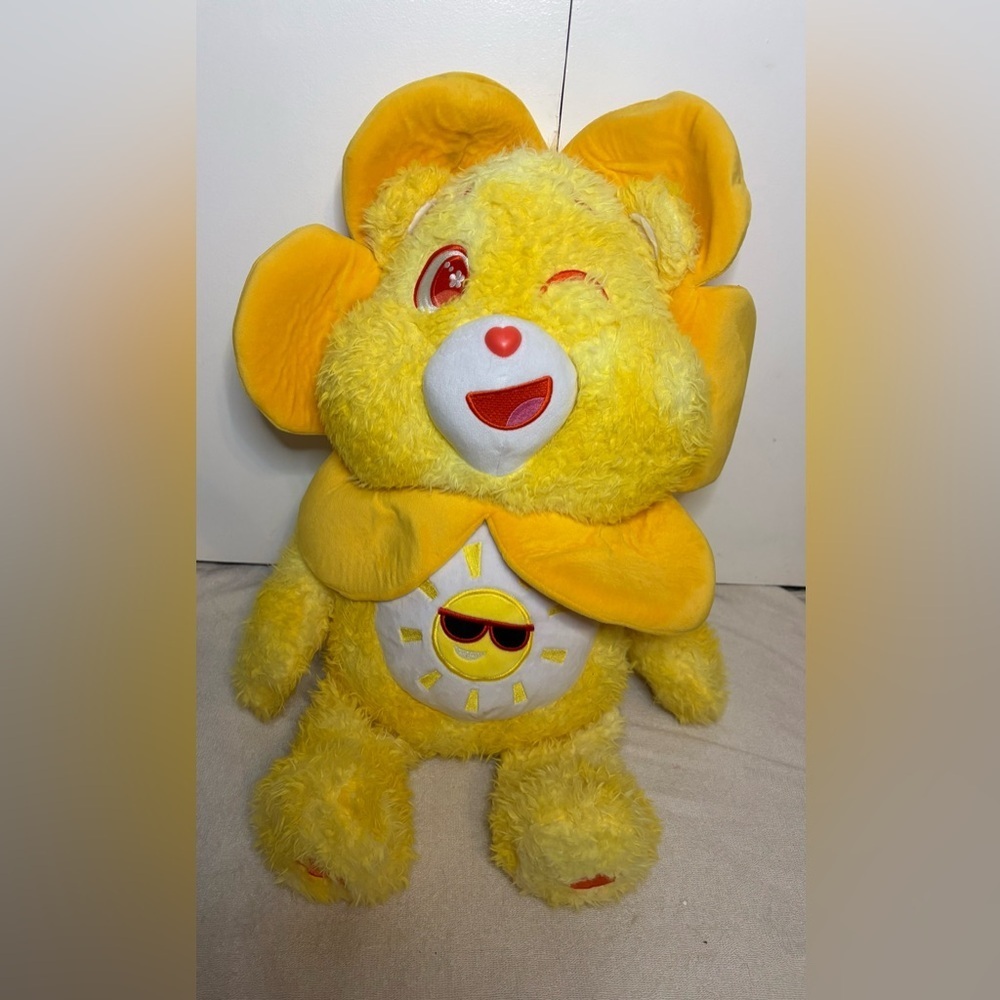Care Bears Funshine Bear Easter Spring Flower Dress Up Jumbo Plush 30"